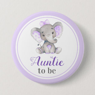 Auntie to be Aunt Purple Baby Girl Shower Elephant 7.5 Cm Round Badge