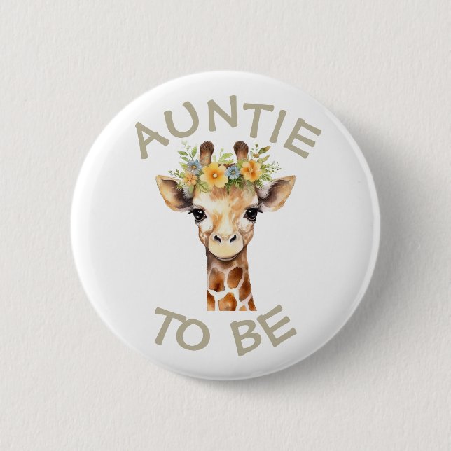 Auntie to be Baby Shower Button Wild One Zoo (Front)