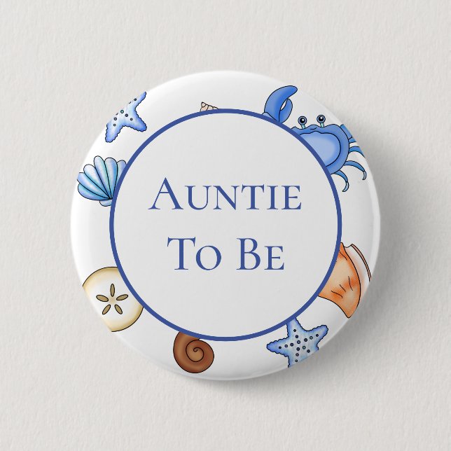 Auntie To Be | Baby Shower in Beach Theme 6 Cm Round Badge (Front)