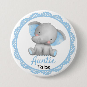Auntie to be New Aunt Baby Boy Shower Elephant 7.5 Cm Round Badge