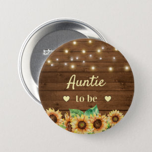 Auntie to be New Aunt Rustic Sunflower Baby Shower 7.5 Cm Round Badge