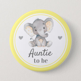 Auntie to be New Aunt Yellow Baby Shower Elephant 7.5 Cm Round Badge
