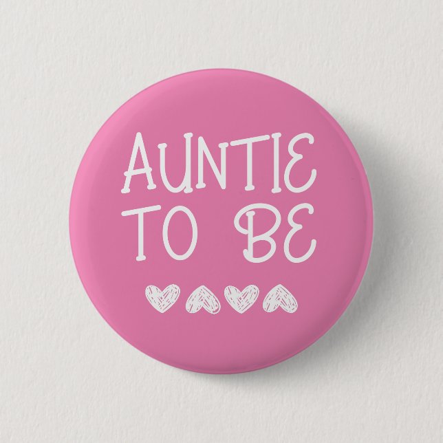 Auntie to be pink Hearts Baby Shower Button (Front)