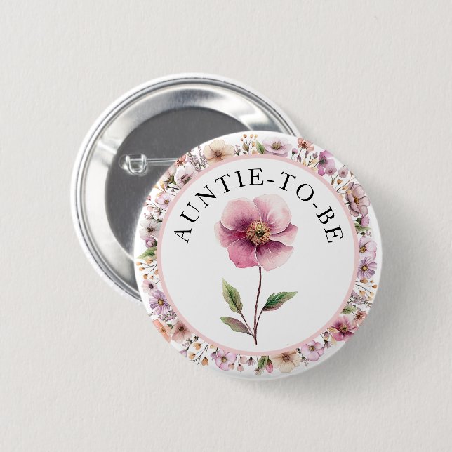 Auntie to Be Wildflower Button – Dusty Pink Floral (Front & Back)