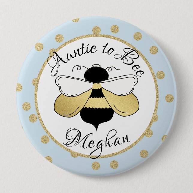 Auntie to Bee Gold Confetti 10 Cm Round Badge (Front)