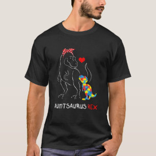 Auntsaurus Auntie Dinosaur T Rex Autism Awareness T-Shirt
