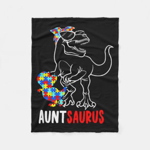 Auntsaurus T Rex Dinosaur Autism Awareness Aunt Sa Fleece Blanket