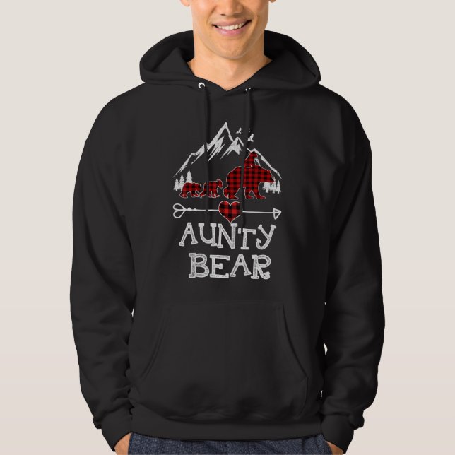Aunty Bear Christmas Pajama Red Plaid Buffalo Fami Hoodie (Front)