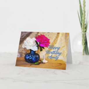 Aunty, Happy Birthday with painted roses Card