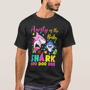 Aunty Of The Birthday Boy Shark Pink Blue Doo Doo T-Shirt