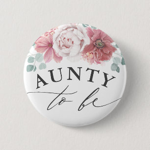 Aunty to be - Dusty Pink Floral Baby Shower 6 Cm Round Badge