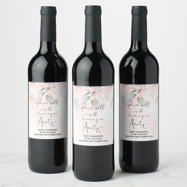 Aunty to Be Pregnancy Announcement Sister Friend Wine Label (Bottles)