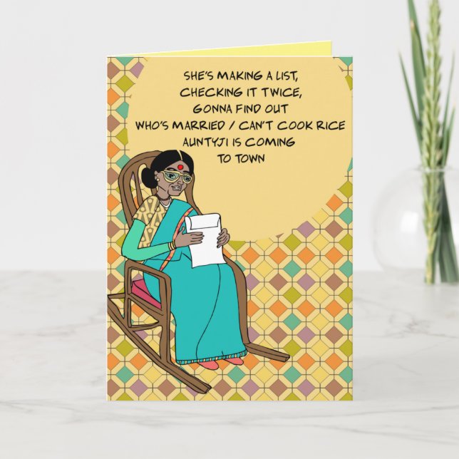 Auntyji is coming to town holiday card (Front)