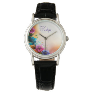 Auqarell Flowers on Crescent Watch