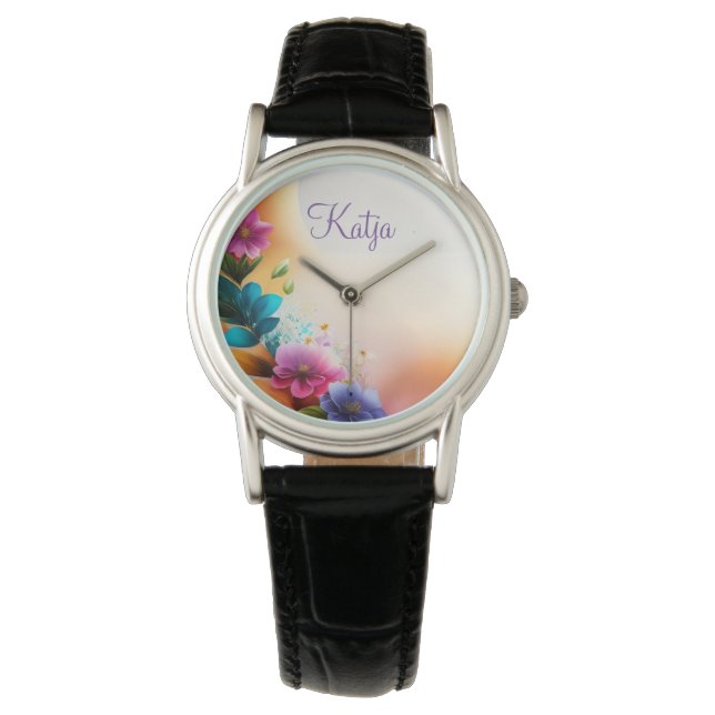 Auqarell Flowers on Crescent Watch (Front)