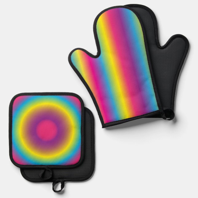 Aura Art Colourful Gradient Rainbow Oven Mitt & Pot Holder Set (Front/Back)