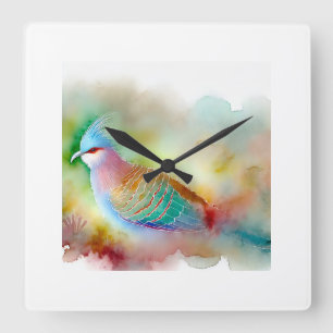 Aura Bird 241024AREF101 - Watercolor Square Wall Clock