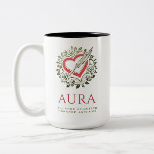 AURA red heart green wreath mug