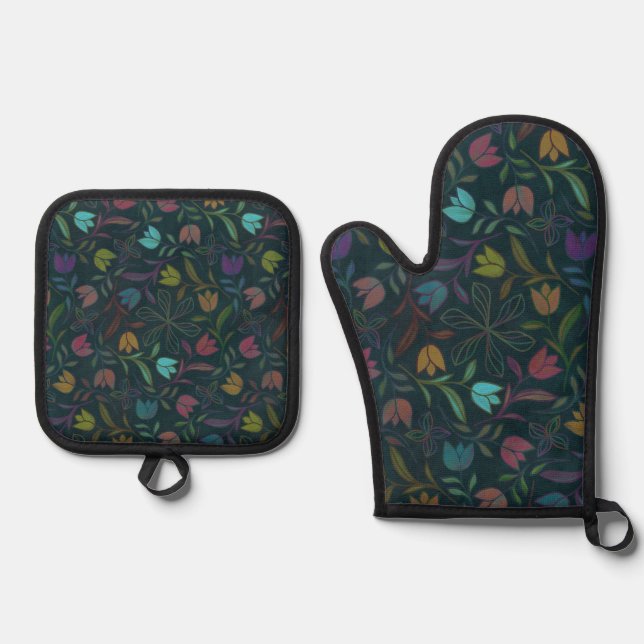Aurapetal Oriole Oven Mitt & Pot Holder Set (Front)
