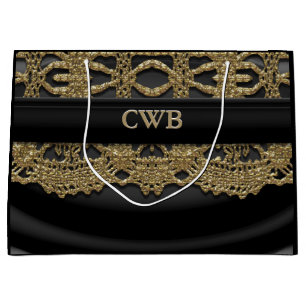 Auré Victorian Black Elegant Monogram Large Gift Bag