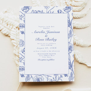 AURELIA Chinoiserie Blue Victorian Floral Wedding Invitation