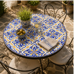 Aurelia Medallion Sapphire and Gold Floral Ceramic Tile