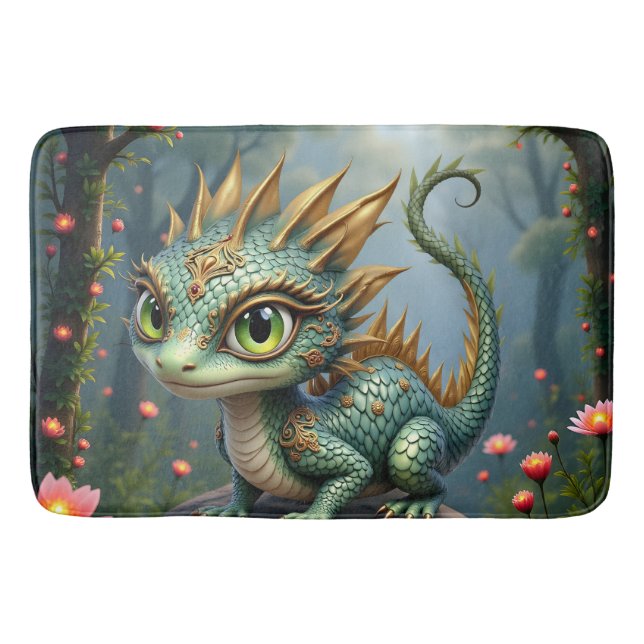 Auren – Little Emerald Forest Dragon  Bath Mat (Front)