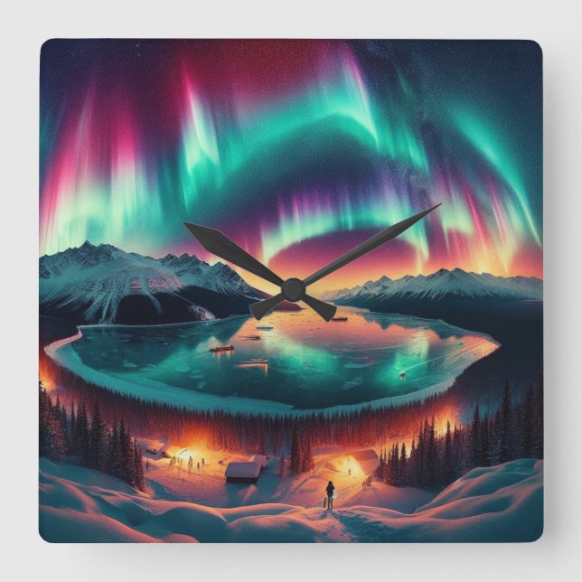 Aureola Borealis in Alaska Square Wall Clock (Front)