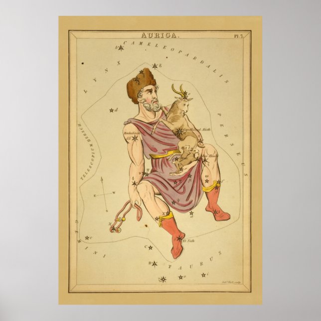 Auriga Charioteer Vintage Astronomical Star Chart (Front)