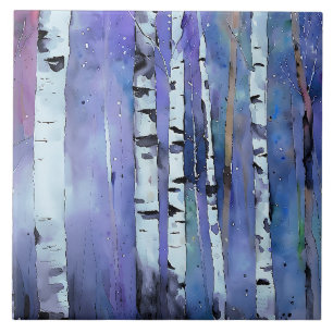 Aurora Among the Birch Ceramic Tile
