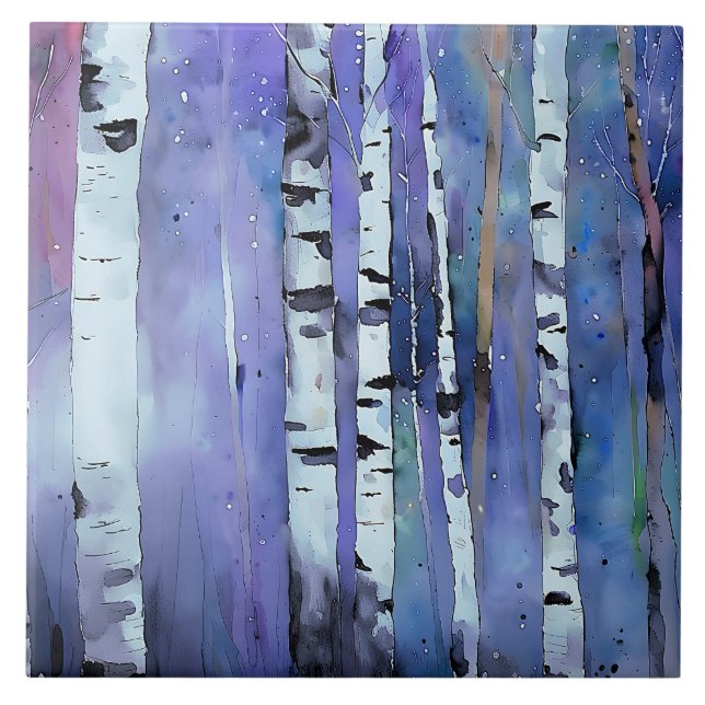 Aurora Among the Birch         Ceramic Tile (Front)