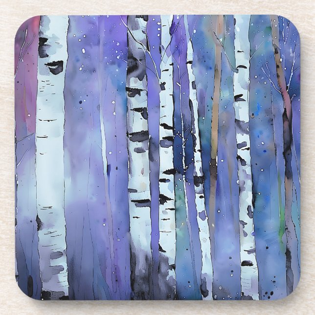 Aurora Among the Birch         Coaster (Front)