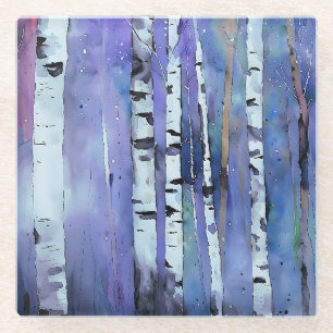 Aurora Among the Birch Glass Coaster
