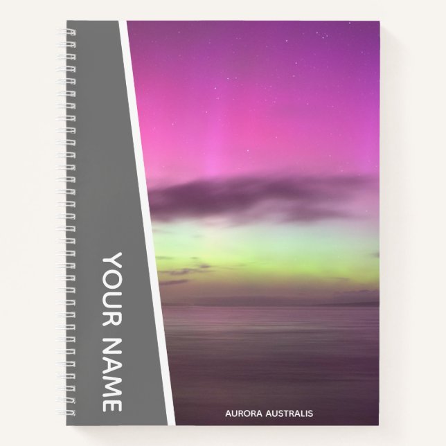 Aurora Australis - Southern Lights Australia Grey Notebook (Front)