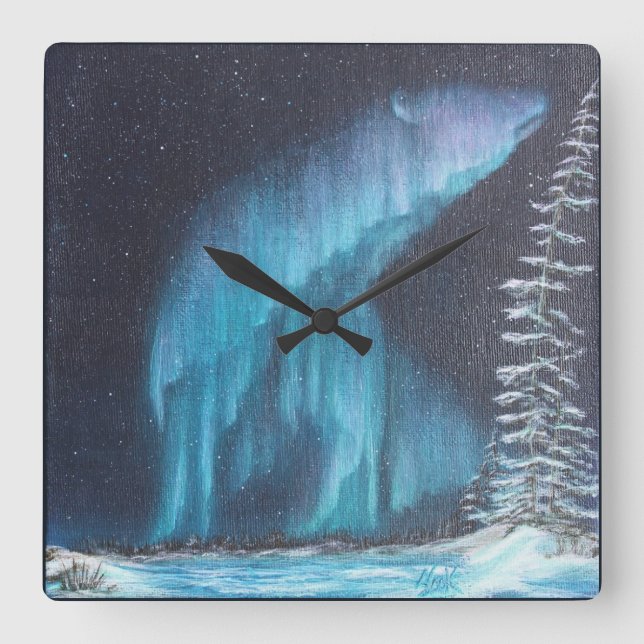Aurora Bear Square Wall Clock (Front)
