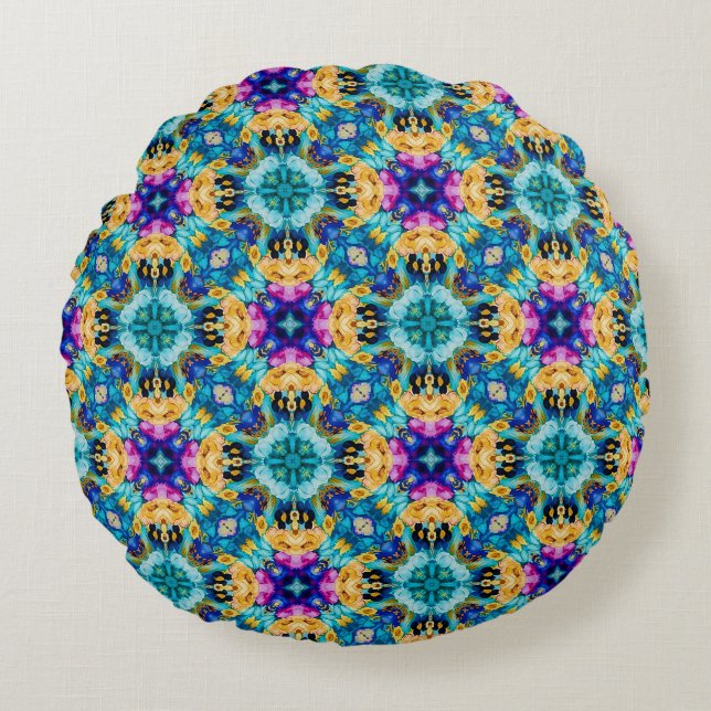 Aurora Blossom Tapestry Round Cushion (Front)