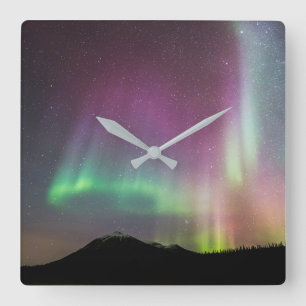 Aurora Borealis Alaska Brooks Range, Alaska Square Wall Clock