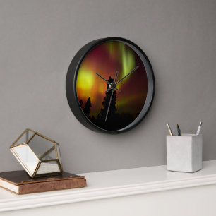 Aurora Borealis and Trees Clock