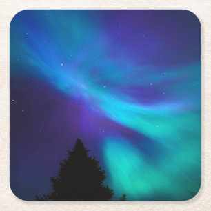 Aurora Borealis Canada Ontario Sudbury Square Paper Coaster