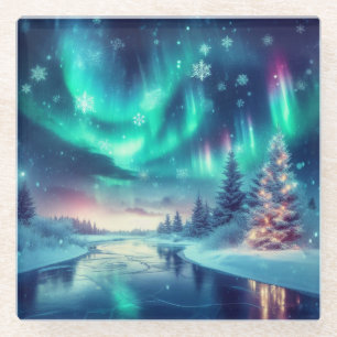 aurora borealis/Christmas/Winter Glass Coaster