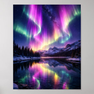 Aurora Borealis Colour Sky Reflection Poster