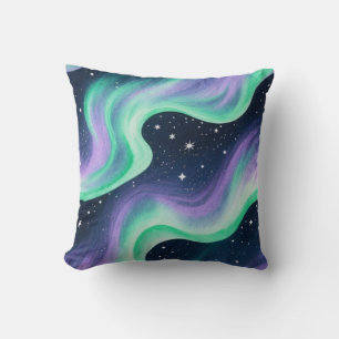 Aurora Borealis, Green & Purple pattern Cushion