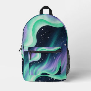 Aurora Borealis, Green & Purple pattern Printed Backpack