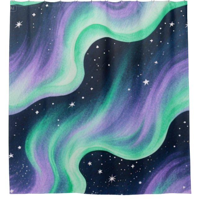 Aurora Borealis, Green & Purple pattern Shower Curtain (Front)