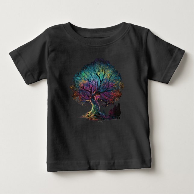 Aurora Borealis Illuminated Tree Illustration T-Sh Baby T-Shirt (Front)