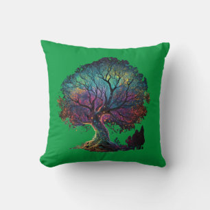 Aurora Borealis Illuminated Tree Illustration T-Sh Cushion