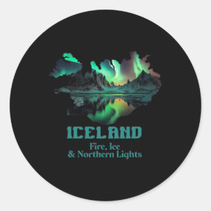 Aurora Borealis Island Nature Fire Ice Camping Hik Classic Round Sticker