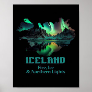 Aurora Borealis Island Nature Fire Ice Camping Hik Poster