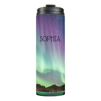 Aurora borealis lights personalised with your name thermal tumbler