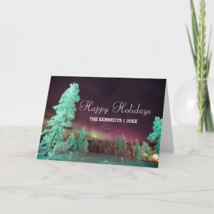 Aurora borealis - Lime Green Trees in Finland Holiday Card